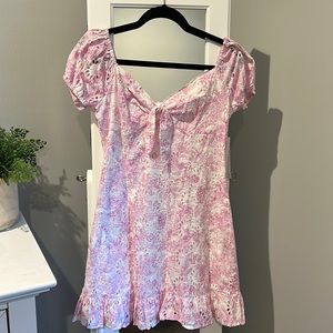 Hot pink and white Aqua dress. Size Small. Puff sleeves and tie detail in front